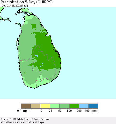 Sri Lanka Precipitation 5-Day (CHIRPS) Thematic Map For 12/21/2022 - 12/25/2022