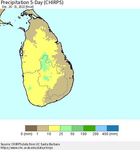 Sri Lanka Precipitation 5-Day (CHIRPS) Thematic Map For 12/26/2022 - 12/31/2022