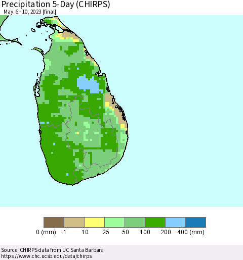 Sri Lanka Precipitation 5-Day (CHIRPS) Thematic Map For 5/6/2023 - 5/10/2023