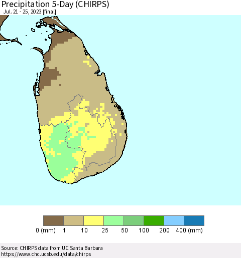 Sri Lanka Precipitation 5-Day (CHIRPS) Thematic Map For 7/21/2023 - 7/25/2023