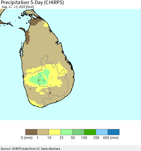 Sri Lanka Precipitation 5-Day (CHIRPS) Thematic Map For 8/11/2023 - 8/15/2023