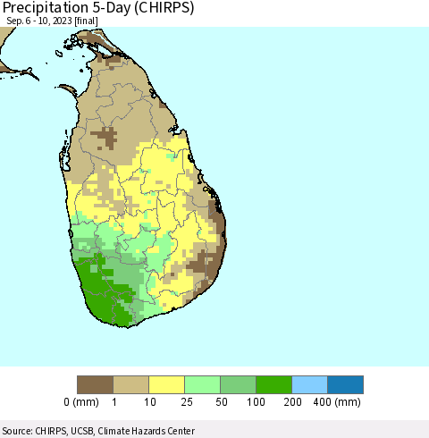 Sri Lanka Precipitation 5-Day (CHIRPS) Thematic Map For 9/6/2023 - 9/10/2023