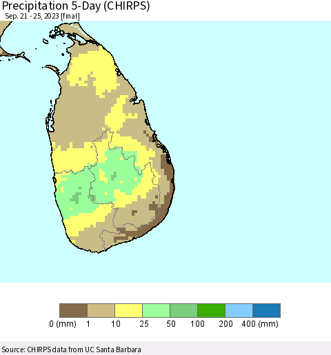 Sri Lanka Precipitation 5-Day (CHIRPS) Thematic Map For 9/21/2023 - 9/25/2023