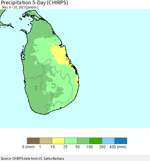 Sri Lanka Precipitation 5-Day (CHIRPS) Thematic Map For 11/6/2023 - 11/10/2023