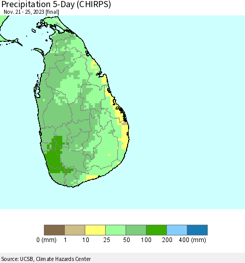 Sri Lanka Precipitation 5-Day (CHIRPS) Thematic Map For 11/21/2023 - 11/25/2023