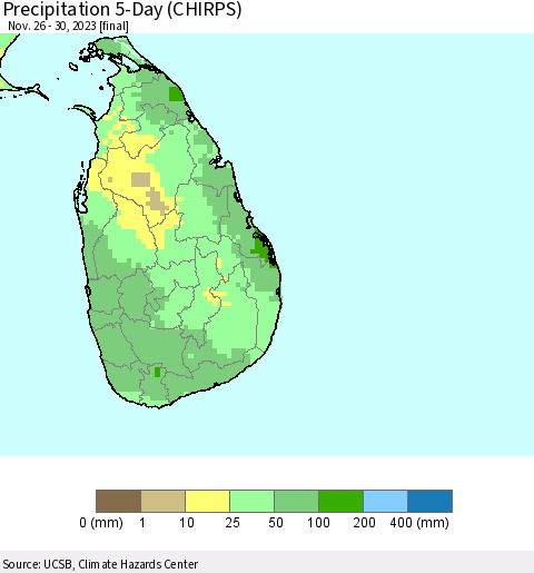 Sri Lanka Precipitation 5-Day (CHIRPS) Thematic Map For 11/26/2023 - 11/30/2023