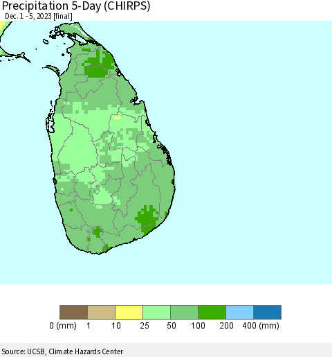 Sri Lanka Precipitation 5-Day (CHIRPS) Thematic Map For 12/1/2023 - 12/5/2023