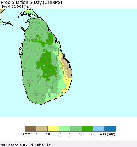 Sri Lanka Precipitation 5-Day (CHIRPS) Thematic Map For 12/6/2023 - 12/10/2023