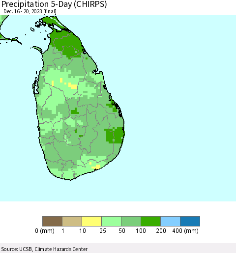 Sri Lanka Precipitation 5-Day (CHIRPS) Thematic Map For 12/16/2023 - 12/20/2023