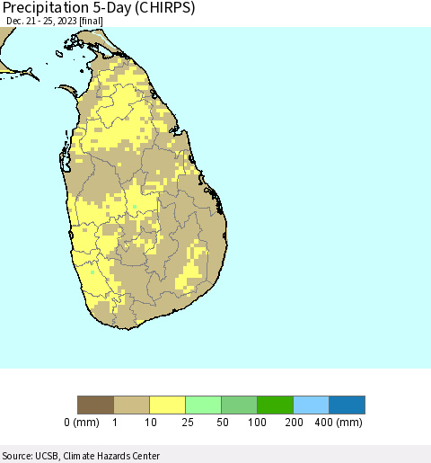Sri Lanka Precipitation 5-Day (CHIRPS) Thematic Map For 12/21/2023 - 12/25/2023