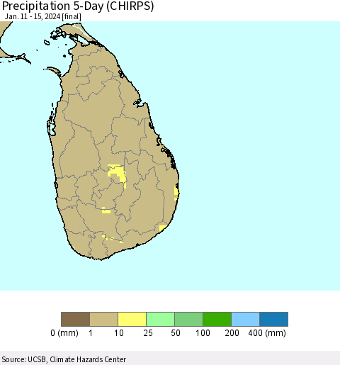 Sri Lanka Precipitation 5-Day (CHIRPS) Thematic Map For 1/11/2024 - 1/15/2024