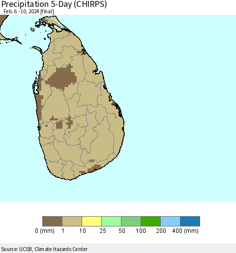 Sri Lanka Precipitation 5-Day (CHIRPS) Thematic Map For 2/6/2024 - 2/10/2024