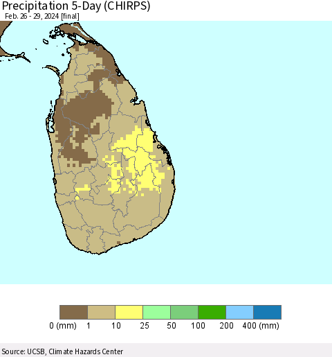 Sri Lanka Precipitation 5-Day (CHIRPS) Thematic Map For 2/26/2024 - 2/29/2024