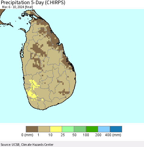 Sri Lanka Precipitation 5-Day (CHIRPS) Thematic Map For 3/6/2024 - 3/10/2024