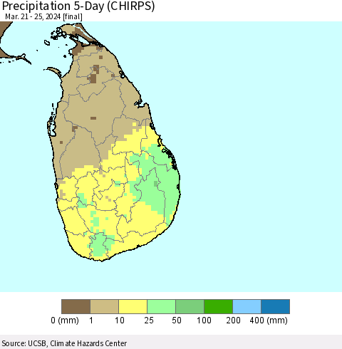 Sri Lanka Precipitation 5-Day (CHIRPS) Thematic Map For 3/21/2024 - 3/25/2024
