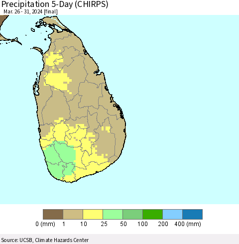 Sri Lanka Precipitation 5-Day (CHIRPS) Thematic Map For 3/26/2024 - 3/31/2024
