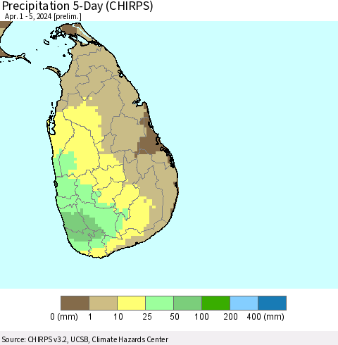 Sri Lanka Precipitation 5-Day (CHIRPS) Thematic Map For 4/1/2024 - 4/5/2024