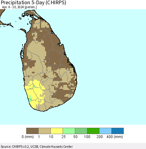 Sri Lanka Precipitation 5-Day (CHIRPS) Thematic Map For 4/6/2024 - 4/10/2024