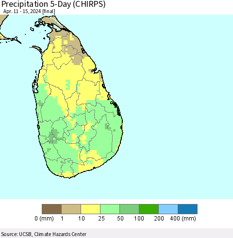 Sri Lanka Precipitation 5-Day (CHIRPS) Thematic Map For 4/11/2024 - 4/15/2024