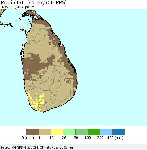 Sri Lanka Precipitation 5-Day (CHIRPS) Thematic Map For 5/1/2024 - 5/5/2024