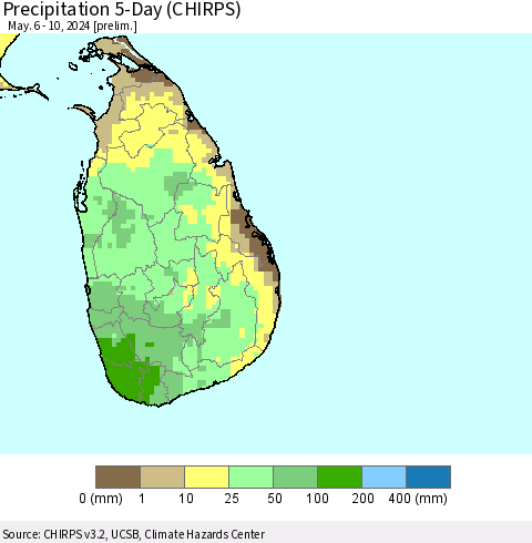 Sri Lanka Precipitation 5-Day (CHIRPS) Thematic Map For 5/6/2024 - 5/10/2024