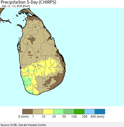 Sri Lanka Precipitation 5-Day (CHIRPS) Thematic Map For 9/11/2024 - 9/15/2024