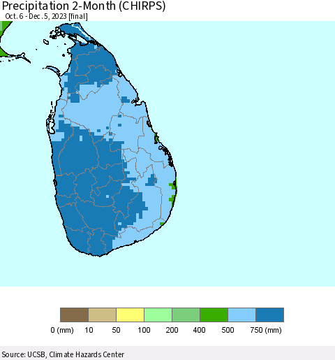 Sri Lanka Precipitation 2-Month (CHIRPS) Thematic Map For 10/6/2023 - 12/5/2023