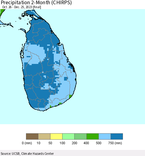 Sri Lanka Precipitation 2-Month (CHIRPS) Thematic Map For 10/26/2023 - 12/25/2023