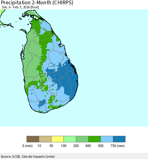 Sri Lanka Precipitation 2-Month (CHIRPS) Thematic Map For 12/6/2023 - 2/5/2024
