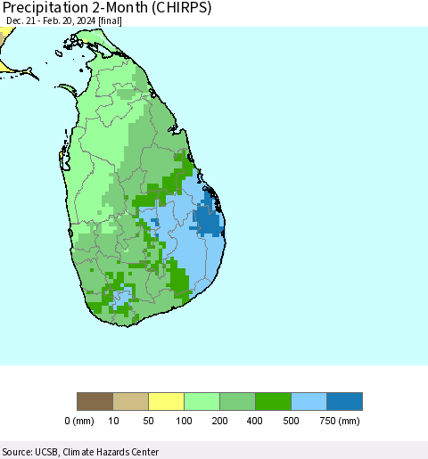Sri Lanka Precipitation 2-Month (CHIRPS) Thematic Map For 12/21/2023 - 2/20/2024