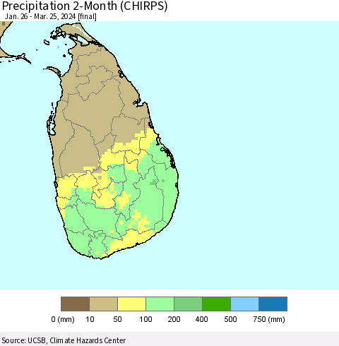 Sri Lanka Precipitation 2-Month (CHIRPS) Thematic Map For 1/26/2024 - 3/25/2024