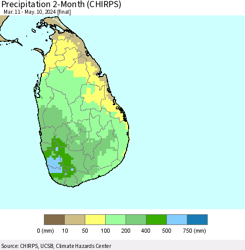 Sri Lanka Precipitation 2-Month (CHIRPS) Thematic Map For 3/11/2024 - 5/10/2024