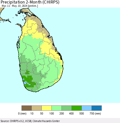 Sri Lanka Precipitation 2-Month (CHIRPS) Thematic Map For 3/11/2024 - 5/10/2024