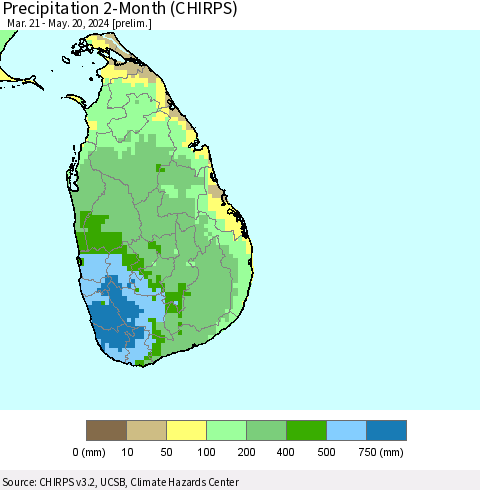 Sri Lanka Precipitation 2-Month (CHIRPS) Thematic Map For 3/21/2024 - 5/20/2024