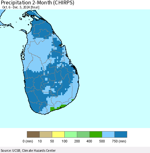 Sri Lanka Precipitation 2-Month (CHIRPS) Thematic Map For 10/6/2024 - 12/5/2024