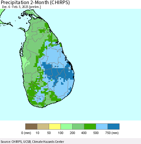 Sri Lanka Precipitation 2-Month (CHIRPS) Thematic Map For 12/6/2024 - 2/5/2025