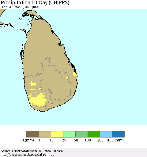 Sri Lanka Precipitation 10-Day (CHIRPS) Thematic Map For 2/26/2020 - 3/5/2020