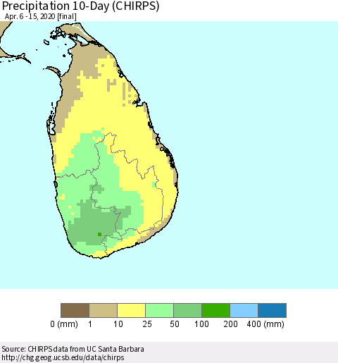 Sri Lanka Precipitation 10-Day (CHIRPS) Thematic Map For 4/6/2020 - 4/15/2020