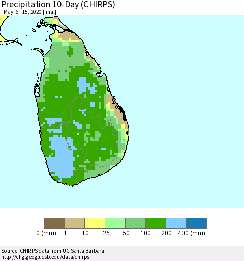 Sri Lanka Precipitation 10-Day (CHIRPS) Thematic Map For 5/6/2020 - 5/15/2020