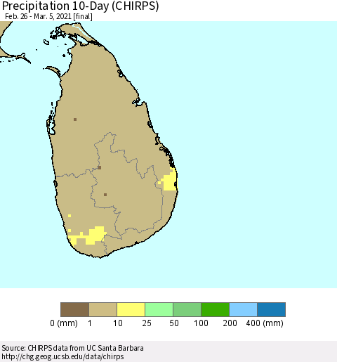 Sri Lanka Precipitation 10-Day (CHIRPS) Thematic Map For 2/26/2021 - 3/5/2021