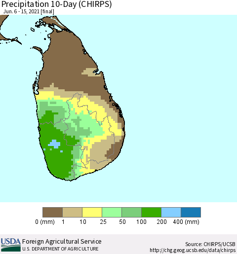 Sri Lanka Precipitation 10-Day (CHIRPS) Thematic Map For 6/6/2021 - 6/15/2021