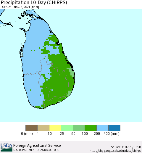 Sri Lanka Precipitation 10-Day (CHIRPS) Thematic Map For 10/26/2021 - 11/5/2021