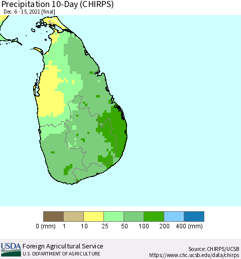 Sri Lanka Precipitation 10-Day (CHIRPS) Thematic Map For 12/6/2021 - 12/15/2021