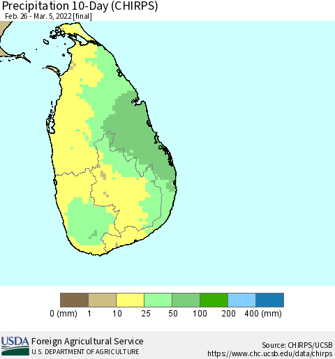 Sri Lanka Precipitation 10-Day (CHIRPS) Thematic Map For 2/26/2022 - 3/5/2022