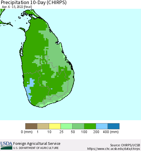 Sri Lanka Precipitation 10-Day (CHIRPS) Thematic Map For 4/6/2022 - 4/15/2022