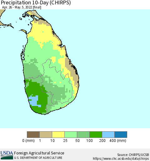 Sri Lanka Precipitation 10-Day (CHIRPS) Thematic Map For 4/26/2022 - 5/5/2022