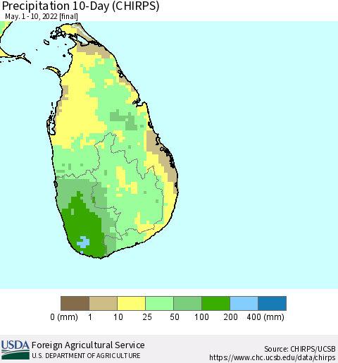 Sri Lanka Precipitation 10-Day (CHIRPS) Thematic Map For 5/1/2022 - 5/10/2022