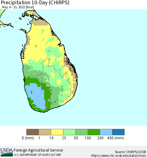 Sri Lanka Precipitation 10-Day (CHIRPS) Thematic Map For 5/6/2022 - 5/15/2022