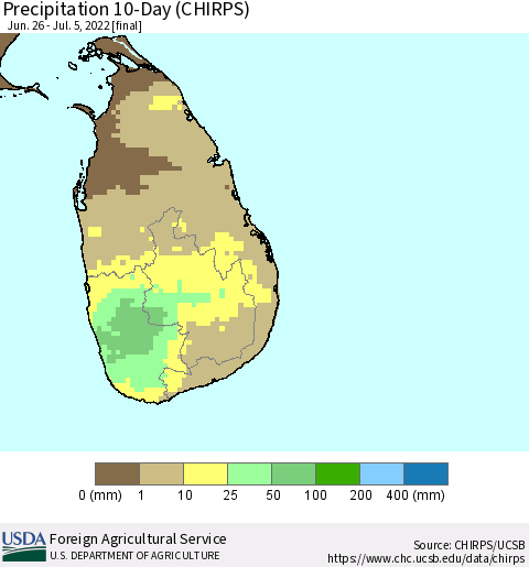 Sri Lanka Precipitation 10-Day (CHIRPS) Thematic Map For 6/26/2022 - 7/5/2022