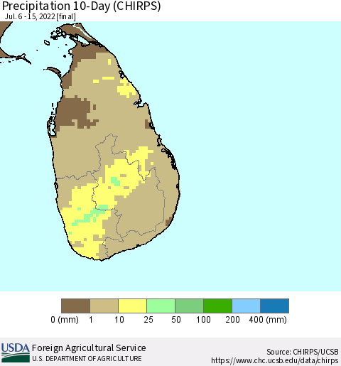 Sri Lanka Precipitation 10-Day (CHIRPS) Thematic Map For 7/6/2022 - 7/15/2022